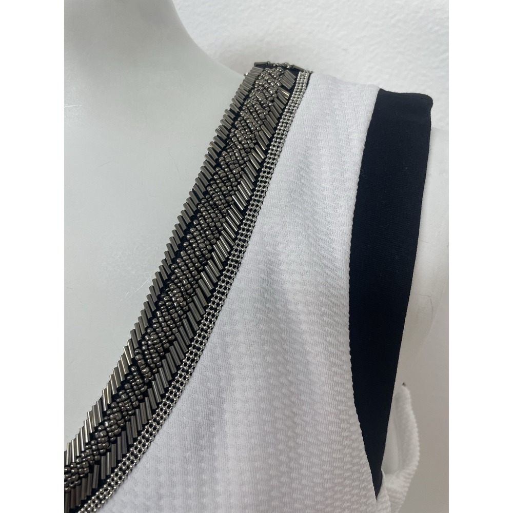 Xoxo Metal Beaded Womens A-Line Dress With Pockets Lined SZ M Flare White/Black - Picture 11 of 16
